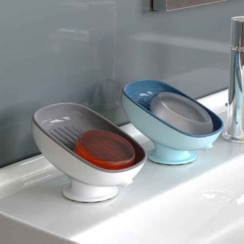 EasyByMall Jabonera de pared con ventosas de pulpo, jabonera autodrenante de doble capa para baño y ducha, bandeja de almacenamiento fácil de limpiar