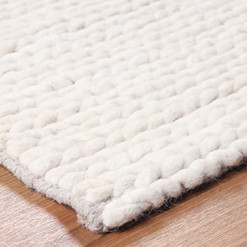 Superior Hand-Braided Wool Indoor Large Area Rug, Rustic Style, Home Floor Decor For Living Room, Kitchen, Dining, Bedroom, Dorm, Office, Nursery, Cotton Backing, Aero Collection, Off White, 5' X 8' #TOP4