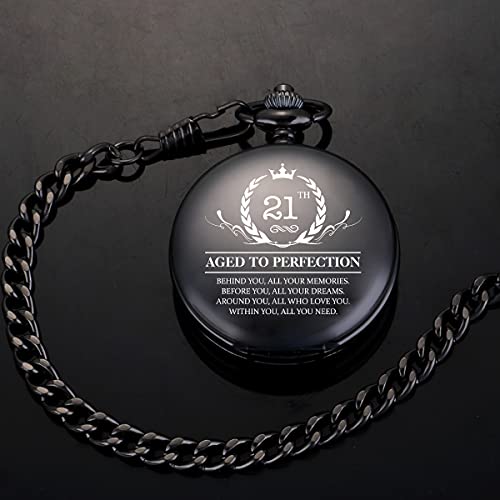 Image of ManChDa Birthday Gifts for Him - Quartz Personalized Pocket Watch Engraved Customized with Chain Gift Box Gift for Men (21th Birthday Gifts)