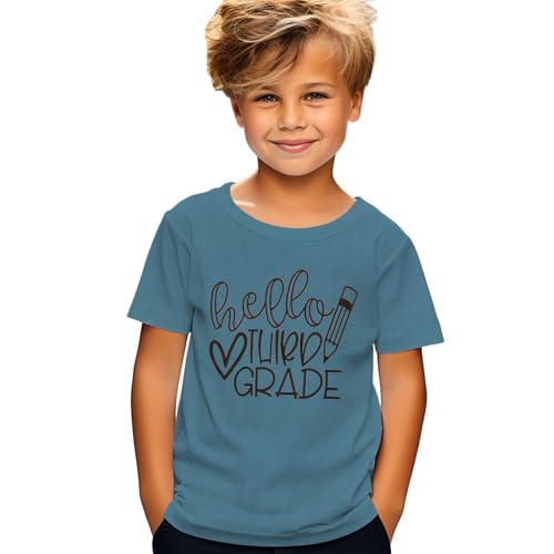 GLIGLITTR Girls Boys Back to School Shirt First 2nd Third Fourth Grade Tshirt First Day of School Outfit Kids Summer Tee Tops(Blue,Third Grade,9-10X)