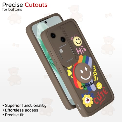 Image of Pikkme Back Cover for Vivo V30 5G / V30 Pro 5G | Soft Silicone| Cute Rainbow Smile & 3D Cartoon Flower Design | Shockproof Raised Camera Protection Bumper Case (Brown)