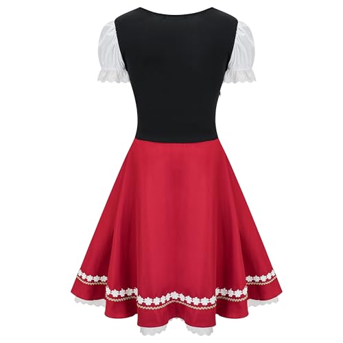 Regenboog Oktoberfest Costume Women,Long Bavarian Dirndl Dress Women,Halloween Dirndl Dress,Beer Maid Outfit,Red,XL