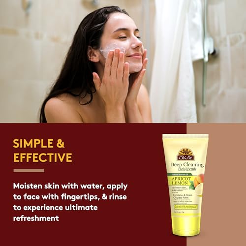 OKAY Oil Control Facial Scrub Exfoliator - Exfoliating Face Wash, Face Scrub for Women and Men, Moisturizing and Brightening, Leaves Skin Smooth and Clean, Paraben Free - Apricot Lemon, 6 oz (1 Pack)
