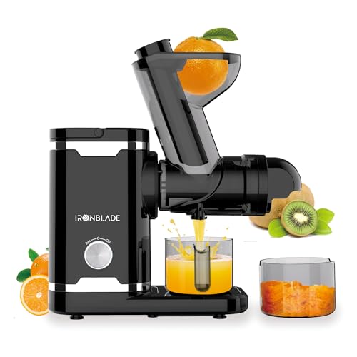 EMB Ironblade IBLJU30 Horizontal Slow Juicer, Quiet Motor, 70mm Wide Chute, Cold Press Juicer for High Juice Yield, Minimal Oxidation, Easy Clean-Up