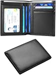 Bifold Slim Men Wallet Genuine Leather Thin, RFID Blocking Wallets for Men with ID Window (Black)