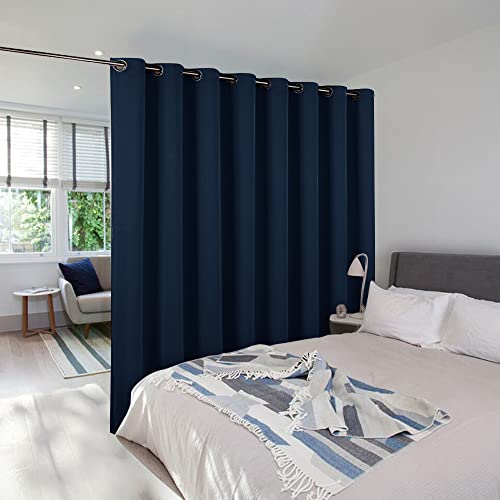 Image of NICETOWN Room Dividers Curtain Screens Partitions, Premium Heavyweight Laundry Room Divider for Office, Vintage and Sliding Room, Including 16 Silver Ring Top (Navy, 1 Panel, 15ft Wide x 7ft Long)