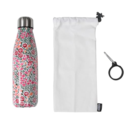 COOK CONCEPT - KA4650, Coffret Bouteille Isotherme Fleurie avec Mousqueton Amovible en Acier Inoxydable, 500 ml, Dimensions : 25.2 x 6.5 x 6.5 cm, Couleur : Métal