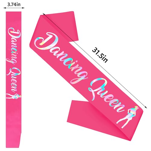 Dancing Queen Sash with Iridescent Foil, Hot Pink Disco Bachelorette Party Sashes for Bridal Shower, Birthday Sash for Girls Women, Mamma Mia Party Sashes Decorations(Hot Pink + Iridescent) by Generic - Used condition - Image 4