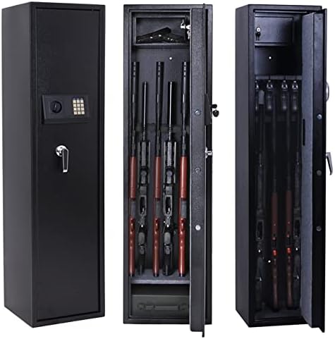 Bafuska Larger and Deeper Rifle Safe, Upgraded Gun Safe for 5 Rifles and Shotguns for Home, Quick Access Gun Cabinet (with/Without Scope) Security Cabinet with Separate Lock Box