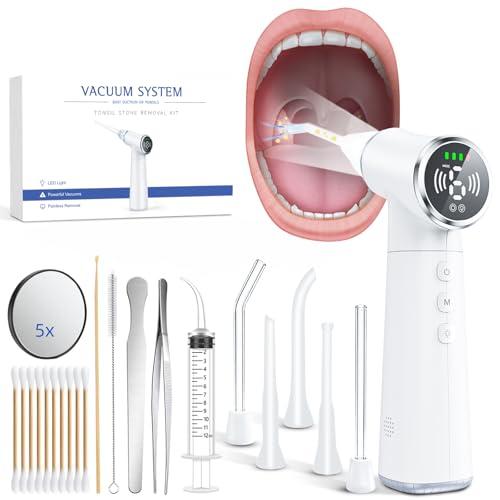Upgraded Electric Tonsil Stone Remover – High-Precision & Painless Cleaning, Food-Grade Material, 6 Suction Levels | Tonsil Stone Removal Kit with LED Light, Oral Protection & 11 Attachments