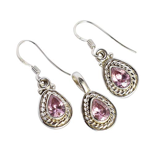 Regalo de San Valentín y aniversario: juego de pendientes y colgante de cuarzo rosa para novia