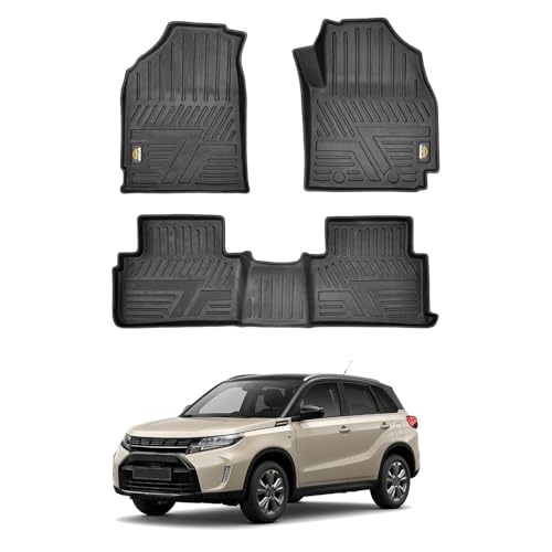 Amazon Basics 5D Custom Fit Car Floor Mats for Grand Vitara | Odor Free Virgin Polymer | All Weather Waterproof Protection | Edge to Edge Coverage | 3 Piece Set