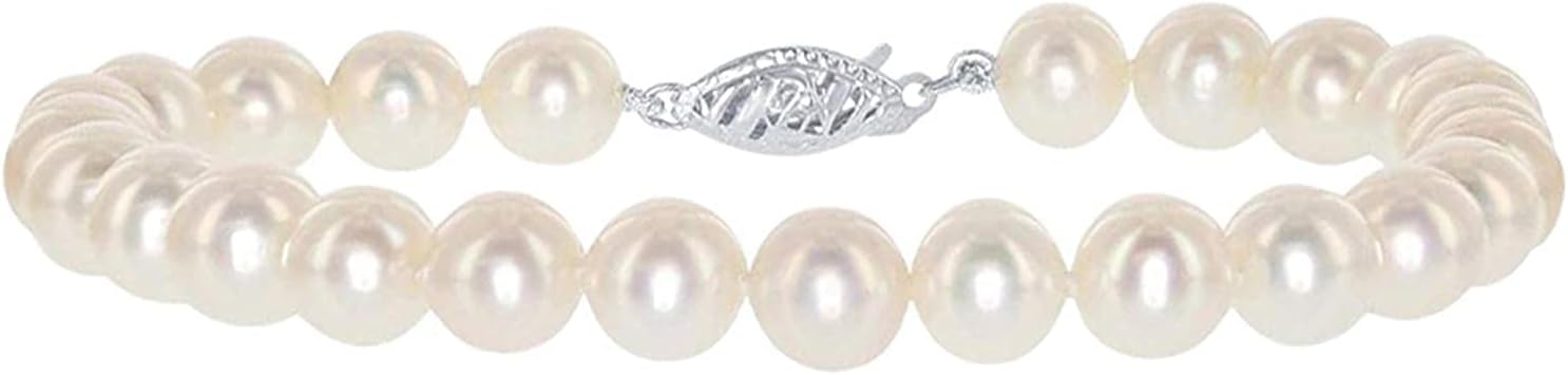 .925 Sterling Silver AAAA White Freshwater Cultured Pearl Bridal Silk-Knotted Strand Bracelet with Fishhook Clasp - Choice of Length & Pearl Size