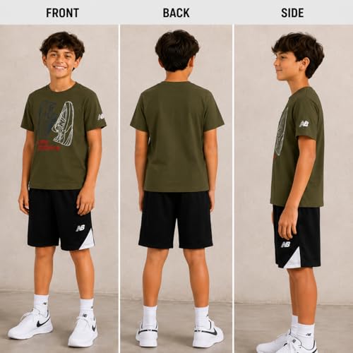 Image of New Balance Boys Athletic Shorts Set - 2 Piece Cotton Blend Jersey Shirt and Active Basketball Shorts for Boys