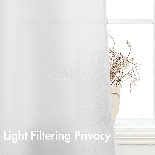 Miulee Faux Linen Curtains 84 Inch Length 2 Panels White Semi Sheer Curtains With Rod Pocket Back Tab, Light Filtering Window Privacy Drapes For Farmhouse/Living Room/Bedroom #TOP4