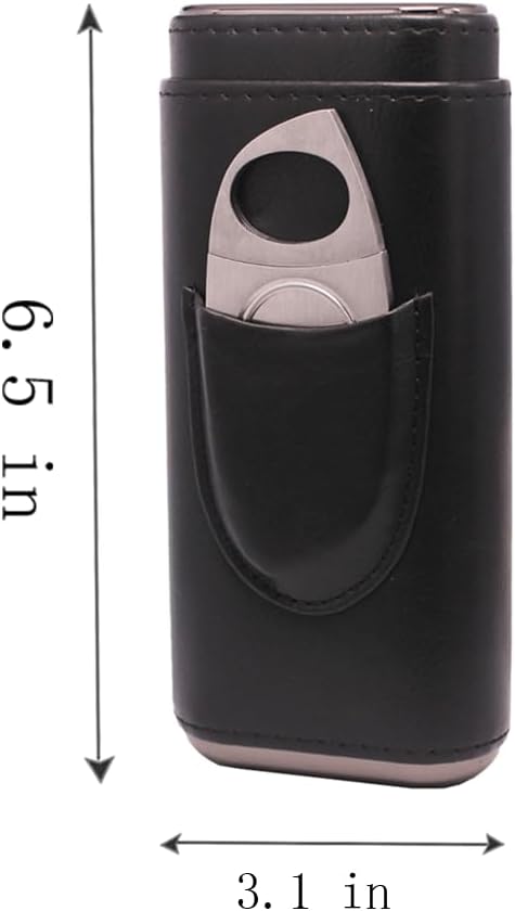 AMANCY Soft Leather Cigar Case - Travel Humidor Accessories with Cutter and Small Humidifier - 3-Finger Portable Cigar Carrying Case, Black