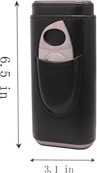 AMANCY Soft Leather Cigar Case - Travel Humidor Accessories with Cutter and Small Humidifier - 3-Finger Portable Cigar Carrying Case, Black