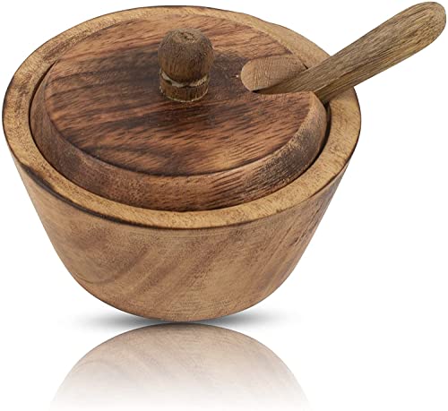Decorative Rustic Wooden Sugar Bowl & Spoon With Lid Wide Mouth Candy Treat Jar Spice Jar Holder Condiment Nuts Serving Bowl Pot Salt Spice Herb Loose Leaf Tea Storage Container Novelty Home & Kitchen #TOP2