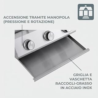 Tarrington House Barbecue a Gas con 3 bruciatori Cathan, Acciaio Inox, 6.6 kW, Coperchio con Termometro, Accensione Elettrica, per Giardino, Balcone, Campeggio, Argento