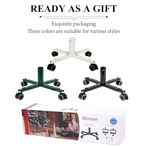 Blissun Christmas Tree Stand Base with Wheels, Movable Christmas Fake Tree Holder, Fits up to 7.5 FT Artificial Trees, Plant Caddy with Wheels, Plant Taxi, Plant Dolly Cart After Christmas (Green)