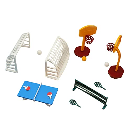 Colcolo 1/12 Scale Dollhouse Sports Equipment Play Set Simulation Miniature Fitness Game Includes Football, Basketball, Table Tennis, Tennis Set #TOP2