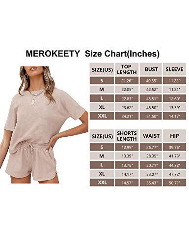 Merokeety Women's Short Sleeve Waffle Pajama Sets Lounge Top And Shorts 2 Piece Tracksuit Outfits, Shortbeige, S #TOP6