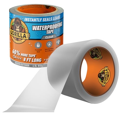 Gorilla Waterproof Patch & Seal Tape, Clear Tape, 4' x 8' (Pack of 1) - Permanent Weather Resistant...