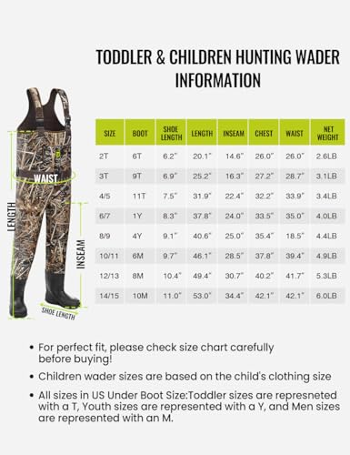 TIDEWE Chest Waders for Toddler & Children, Neoprene Waterproof Insulated Hunting & Fishing Youth Waders for Boy and Girl, Cleated Bootfoot Kids Wader, Next Camo Evos (Size 10)