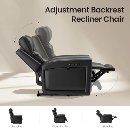 Sillón Power Recliner Negro de Cuero Plegable miniatura 3