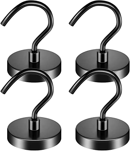 100 lb+ Pull Magnetic Hooks Heavy Duty, Neodymium Magnet Hook for Hanging, Magnets with Hooks, Extra Strong Magnetic Hooks for Fridge, Magnetic Hanger for Towel, Kitchen, Bedroom, Bathroom - 4 Pack