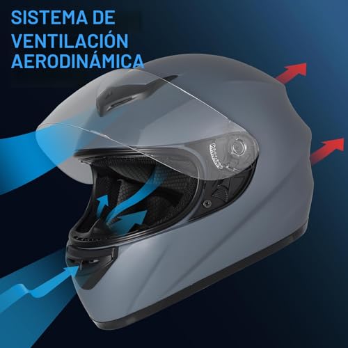 Miniatura 2 de Favoto Casco Integral para Moto, Casco de Motocicleta Transpirable para Mujer Hombre Adultos, Protección de Seguridad, Certificado ECE, 57-58cm Gris