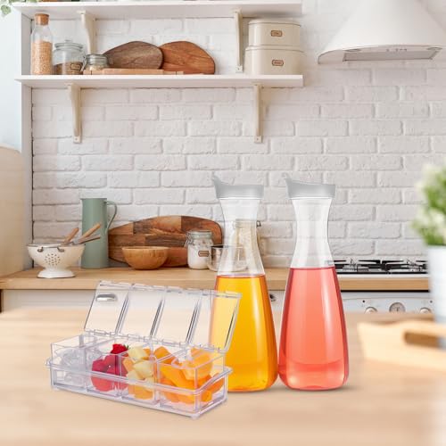Honeydak 5 Pcs Mimosa Bar Supplies Include 4 Pcs 47oz Plastic Carafe with Lids Clear Round Juice Pitcher Containers 1 Seasoning Box with Lid and Spoon for Spring Summer Party Serving (Clear) by Honeydak - Image 5