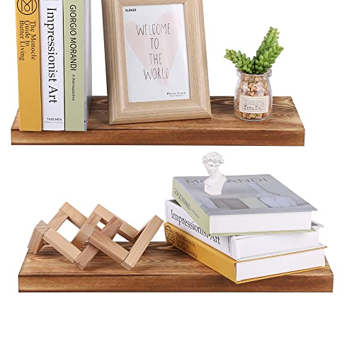 Edepreak Floating Shelves Pine Wood Floating Shelf Wall Shelf Set Of 2 Kitchen Wooden Shelves Carbonized Farmhouse Shelves For Wall Decor Wooden Floating Book Shelves Hidden Bracket For Bathroom #TOP3