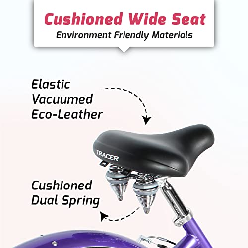 TRACER TAHA Beach Cruiser Bike for Women,26 Inch Wheels,Hi Ten Steel Frame,Shimano 7 Speed,Disc Brake,Hybrid Bike for Adults,Complete Cruiser Bikes,Purple - Thumbnail 6