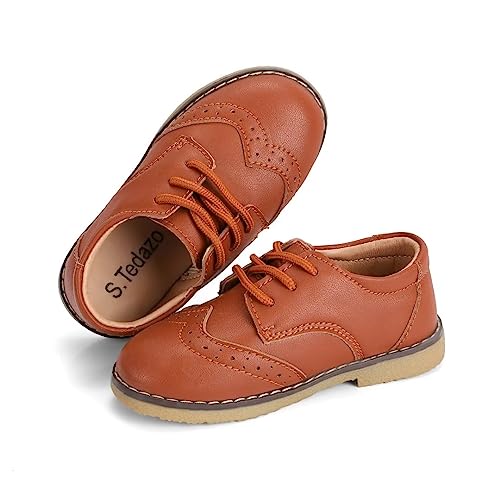 S. Tedazo Boy's Girl's Classic Lace-Up Dress Shoes School Uniform Oxford Comfort Walking Loafer Flats Brown #TOP5