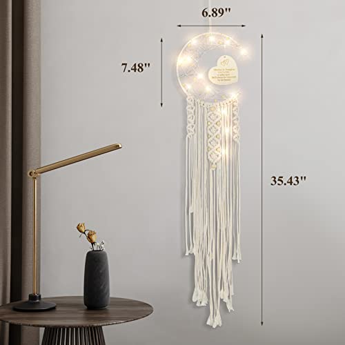 Wiftrey Moon Dream Catcher Gifts For Mom From Daughter, Beige Macrame Wall Hanging Decoration With Night Light, Best Mom Gift For Mothers Day Birthday Anniversary #TOP3