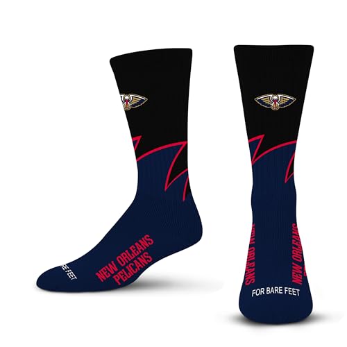 For Bare Feet NBA NEW ORLEANS PELICANS Black Wave Crew Sock Team Color Large