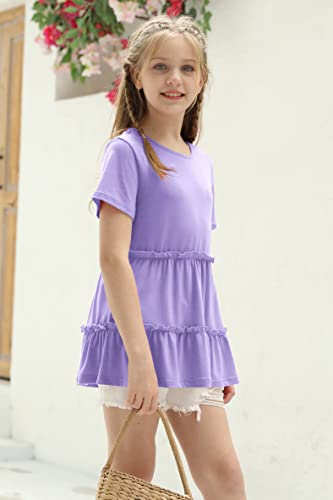 Image of Haloumoning Girls Crew Neck T Shirts Peplum Babydoll Tops Tees 4-15 Years | Girls T-Shirts, Casual Loose Tunic Tops, Cute Ruffle T Shirts, Short Sleeve Shirts, Long Sleeve Blouse