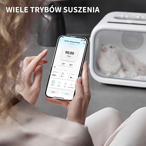 Petkit AIRSALON MAX Suszarka dla Kotów, Automatyczna Suszarka dla Kotów i Małych Psów, Wygodna Suszarka, 3 Rozmiary Strefy Wentylacji, App Inteligentna Kontrola Temperatury, 60l