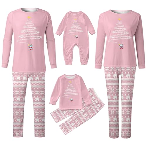 Matching Christmas Pajamas for Family Cute Printed Xmas Pajamas Set Holiday Family Sleepwear Sets for Womens Mens Couples Matching Jammies Families Ugly Sweater Outfit Reindeer Costume (Light Pink,XL)
