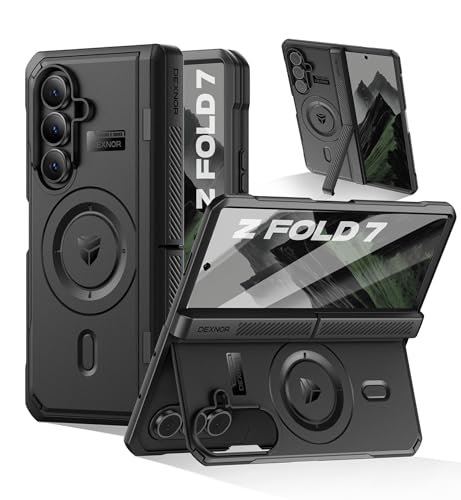 Dexnor Magnetic for Samsung Galaxy Z Fold 7 Case with Dual Kickstands & Front Screen Protector & Hinge Protection, Compatible with MagSafe, Full-Body Rugged Protective Cover Bumper Cases,6.5