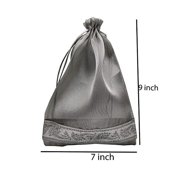 brown leaf Set Of 12 Organza 9X7 inch Potli Bags Pouch Best for Wedding Anniversary Party Supply Return Gifting Bags - Image 3