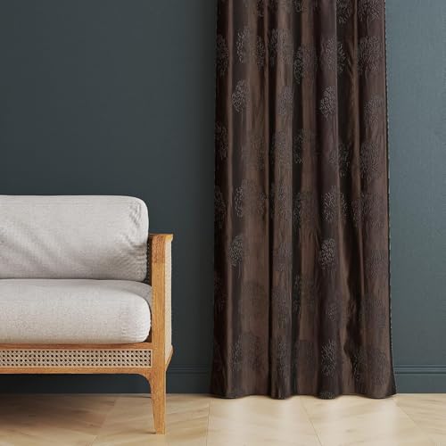 Image of Heavy Quality Punch Tree Curtains 7 Feet Long Set of 1 Pcs | Brown Door Curtains for Living Room, Bedroom | Lightweight 7 Feet Long Drapes for Home Decoration
