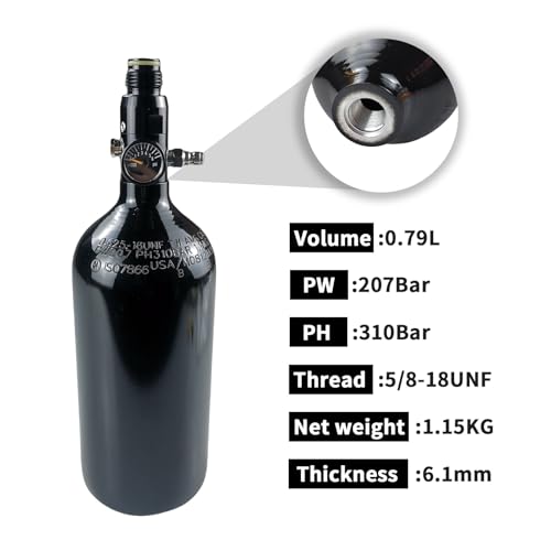 Pautaca 48/3000 Paintball Tank System,48ci HPA Tank,Flat Bottom Paintball air Tank Aluminum PCP air Tank with 3000psi Input 800psi Output 5/8-18UNF Inlet and G1/2-14 Outlet Thread Paintball Regulator by Pautaca - Image 4