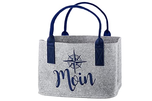 Seaside No.64 - Filztasche Tragetasche Filz Henkel - 25 x 40 x 26 cm - hellgrau/dunkelblau - Strandtasche Badetasche - Moin/Meerzeit - Maritim- Einkaufskorb (Hellgrau Moin) Cover