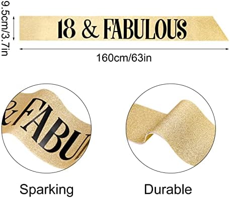 Popuppe 18th Birthday Sash and Tiara Gold 18 & Fabulous Sash Rhinestone Crown Balloons Birthday Cake Topper for Girls Birthday Gift Party Decorations Supplies (Gold)