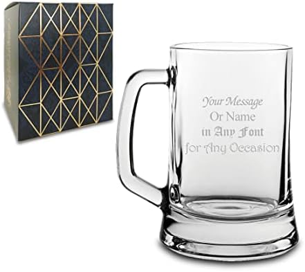 Personalised Engraved Glass Beer Stein, Personalise with Any Message for Any Occasion, Stylize with a Variety of Fonts, Laser Engraved, Gift Box Included