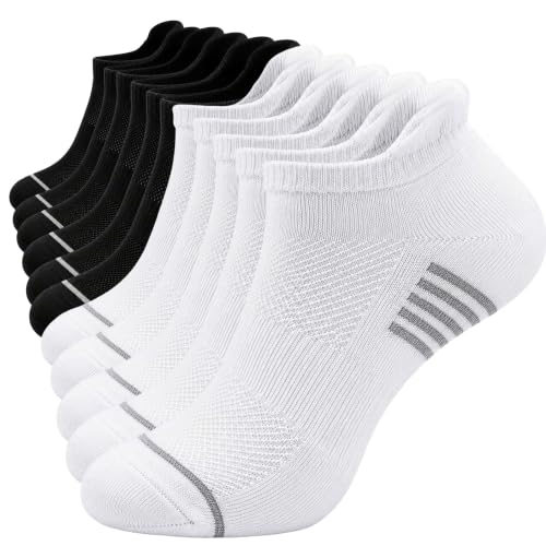 Image of Gianci 6 Pairs Cushioned Low Cut Trainer Socks for Men | Comfortable Running socks & Anti-Blister White, Black Ankle mens Sports Socks | Breathable Athletic Gym Socks with Arch Support 6-11