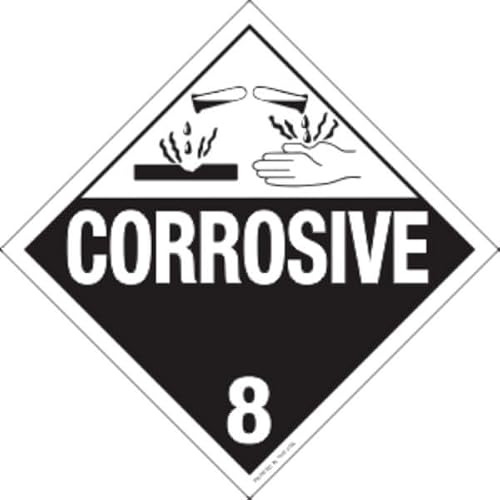 Class 8 Corrosive Hazard Placard – 50/Pack - 10.75” DOT Compliant Vinyl with Removable Self Adhesive– Chemical & Acid Shipping Labels for Industrial Dangerous Goods