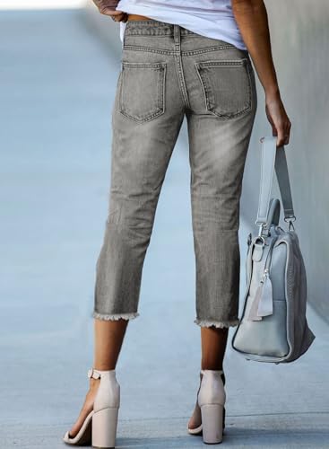 Image of Sidefeel Women's High Waisted Straight Leg Jeans Capri Denim Pants